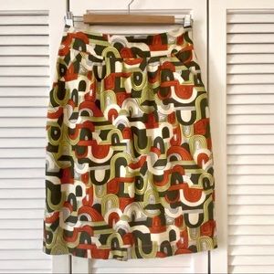 Mon Petit Oiseau 💯 Silk Knee-Length Pencil Skirt, Funky Pattern - Small